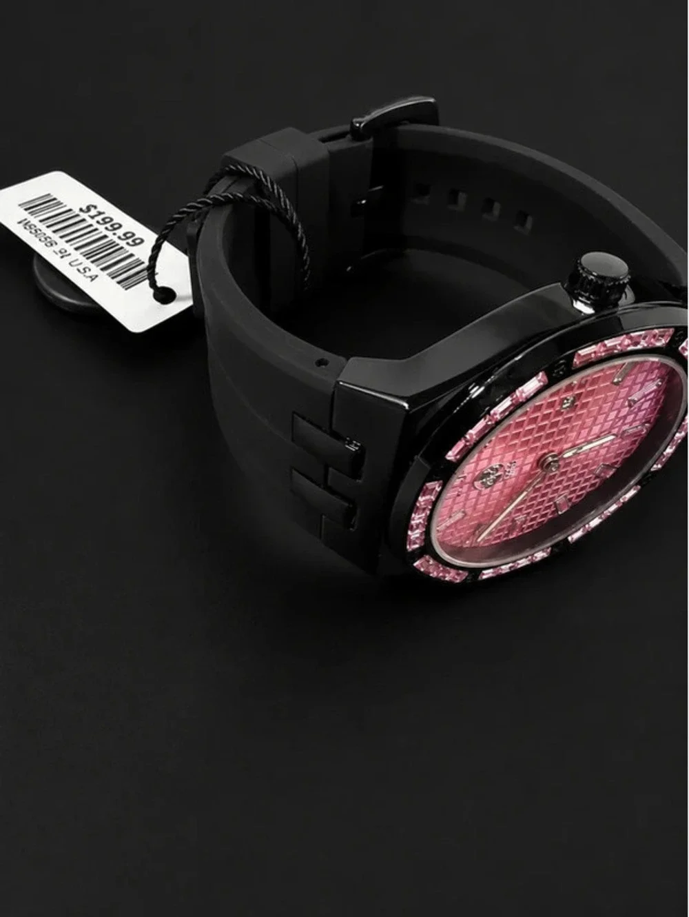 #527 AJ VIP Black & Pink Crystal Watch – 43 mm – Brand New
